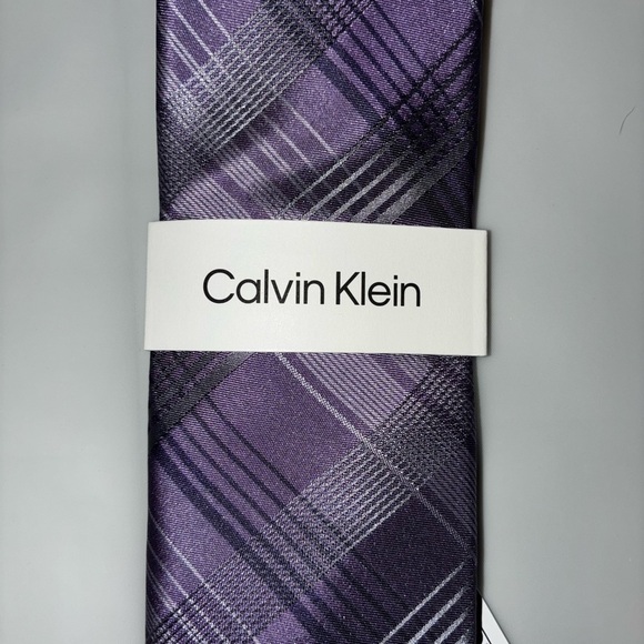 Calvin Klein NEW Silk Blend Tie Purple Plaid Neck Tie 3” Slim MSRP $69.50 - Picture 3 of 5